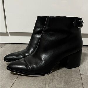 Michael Kors Black Leather Ankle Booties Silver Buckle, Size 8.5